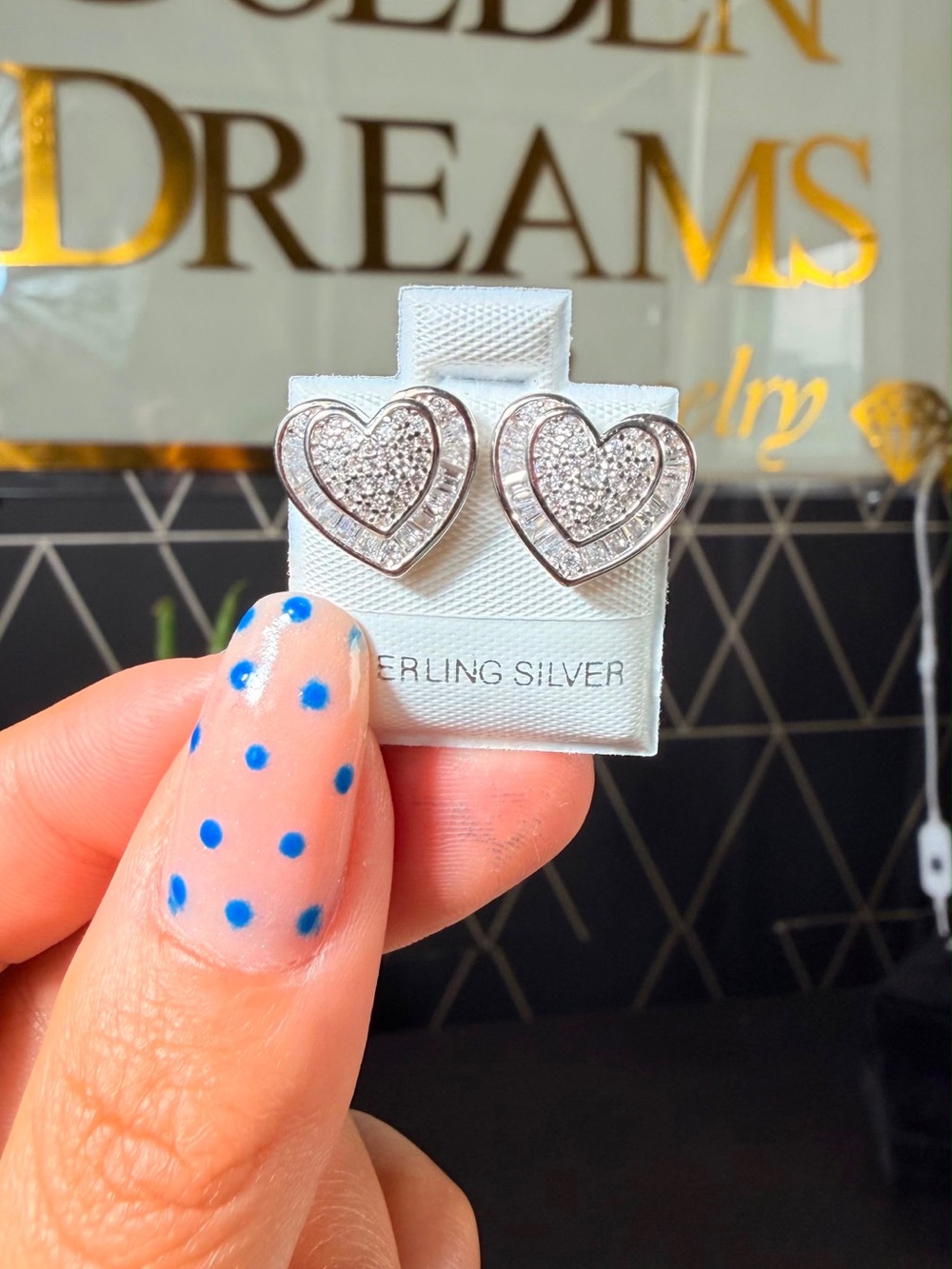 Sterling Silver Pave Heart Stud Earrings - Silver